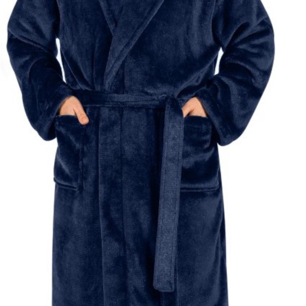 Men's Plush Navy Bathrobe